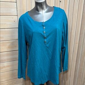 Ruff Hewn Blue Relaxed Blouse with Buttoned Neckline